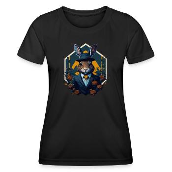 Lapin avec chapeau melon et costume - T-shirt sport Femme - noir - Devant - AI Model Female 172 light (172cm)