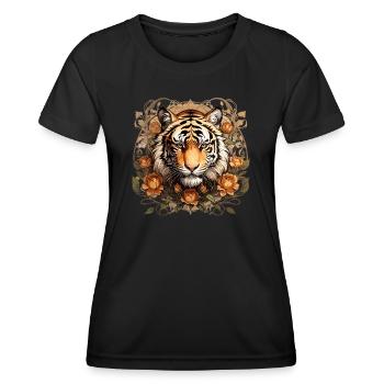Tiger Illustration - Frauen Funktions-T-Shirt - Schwarz - Vorne - AI Model Female 172 light (172cm)