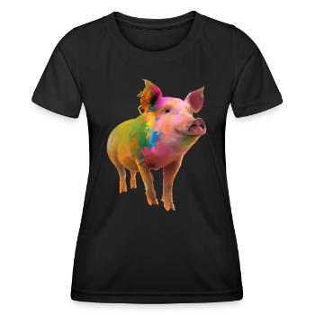 Farbenfrohes Schwein - Frauen Funktions-T-Shirt - Schwarz - Vorne - AI Model Female 172 light (172cm)