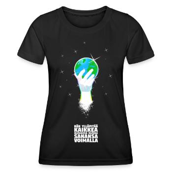 Er unterstützt die Welt - Finnisch - Frauen Funktions-T-Shirt - Schwarz - Vorne - AI Model Female 172 light (172cm)