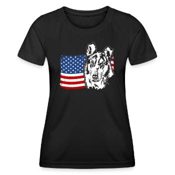 Shorthair Collie America Flag Dogs Wilsigns - Women's Functional T-Shirt - black - Front - AI Model Female 172 light (172cm)