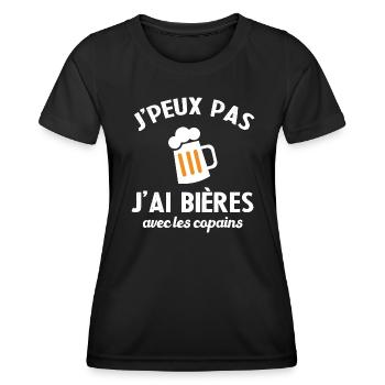 Cadeau humour j'peux pas j'ai bières avec copains - T-shirt sport Femme - noir - Devant - AI Model Female 172 light (172cm)