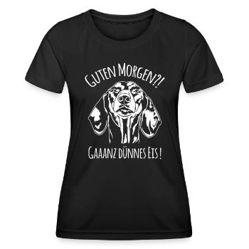 Lustiger Dackel Teckel Ganz dünnes Eis Spruch - Frauen Funktions-T-Shirt - Schwarz - Vorne - AI Model Female 172 light (172cm)