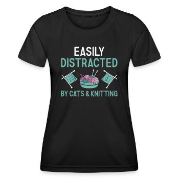 Knitter Easily Distracted By Cats And Knitting - Women's Functional T-Shirt - black - Front - AI Model Female 172 light (172cm)
