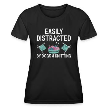 Tricoteuse facilement distraite par les chiens et le tricot - T-shirt sport Femme - noir - Devant - AI Model Female 172 light (172cm)