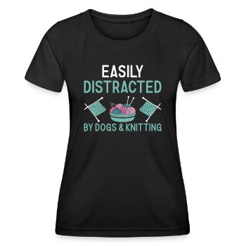 Tricoteuse facilement distraite par les chiens et le tricot - T-shirt sport Femme - noir - Devant - AI Model Female 172 light (172cm)