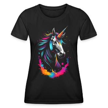Colorful neon unicorn - a dream landscape - Women's Functional T-Shirt - black - Front - AI Model Female 172 light (172cm)