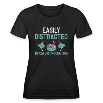 Crocheteur facilement distrait par les chats et le crochet - T-shirt sport Femme - noir - Devant - AI Model Female 172 light (172cm)