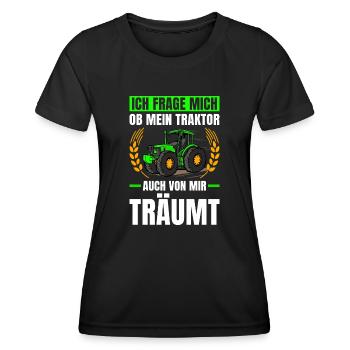 Ob Mein Traktor Auch Von Mir Träumt Traktor - Frauen Funktions-T-Shirt - Schwarz - Vorne - AI Model Female 172 light (172cm)
