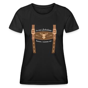 In Mei Lederhosen Kumm Nimma Nei Lederhose Ersatz - Frauen Funktions-T-Shirt - Schwarz - Vorne - AI Model Female 172 light (172cm)