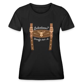 Lederhosn? Versoffn Hob i Di Lederhose Ersatz - Frauen Funktions-T-Shirt - Schwarz - Vorne - AI Model Female 172 light (172cm)