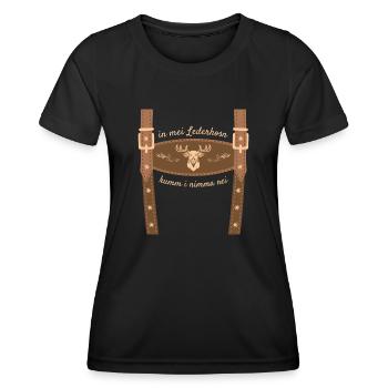 In Mei Lederhosen Kumm Nimma Nei Lederhose Ersatz - Frauen Funktions-T-Shirt - Schwarz - Vorne - AI Model Female 172 light (172cm)
