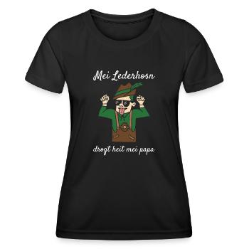 Mei Lederhosn Drogt Heit Mei Papa Lederhose Ersatz - Frauen Funktions-T-Shirt - Schwarz - Vorne - AI Model Female 172 light (172cm)