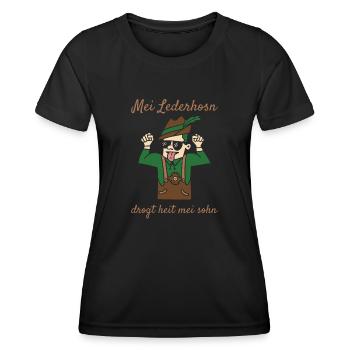 Mei Lederhosn Drogt Heit Mei Sohn Lederhose Ersatz - Frauen Funktions-T-Shirt - Schwarz - Vorne - AI Model Female 172 light (172cm)