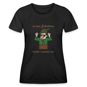 In Mei Lederhosen Kumm Nimma Nei Lederhose Ersatz - Frauen Funktions-T-Shirt - Schwarz - Vorne - AI Model Female 172 light (172cm)