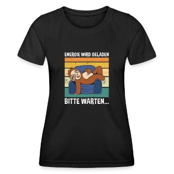 Energie Wird Geladen Bitte Warten.. Süßes Faultier - Frauen Funktions-T-Shirt - Schwarz - Vorne - AI Model Female 172 light (172cm)