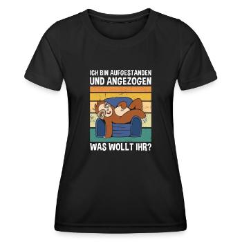 Aufgestanden Und Angezogen Was Wollt Ihr? Faultier - Frauen Funktions-T-Shirt - Schwarz - Vorne - AI Model Female 172 light (172cm)
