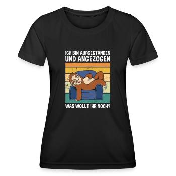 Aufgestanden Und Angezogen Was Wollt Ihr? Faultier - Frauen Funktions-T-Shirt - Schwarz - Vorne - AI Model Female 172 light (172cm)