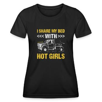 Je partage mon lit avec hot girls opérateur de dépanneuse - T-shirt sport Femme - noir - Devant - AI Model Female 172 light (172cm)