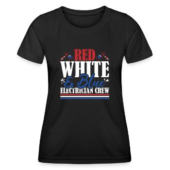 Veteran US Flag Red White & Blue Electrician Crew - Frauen Funktions-T-Shirt - Schwarz - Vorne - AI Model Female 172 light (172cm)