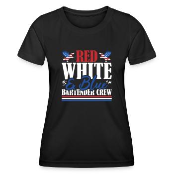 Veteran US Flag Red White & Blue Bartender Crew - Women's Functional T-Shirt - black - Front - AI Model Female 172 light (172cm)