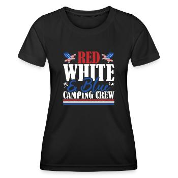 Veteran US Flag Red White & Blue Camping Crew - Frauen Funktions-T-Shirt - Schwarz - Vorne - AI Model Female 172 light (172cm)