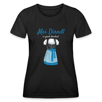 Volksfest Mei Dirndl Is Grod Dreckad Dirndl Ersatz - Frauen Funktions-T-Shirt - Schwarz - Vorne - AI Model Female 172 light (172cm)