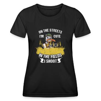Dans les rues, je suis mignon dans les champs que je photographie - T-shirt sport Femme - noir - Devant - AI Model Female 172 light (172cm)