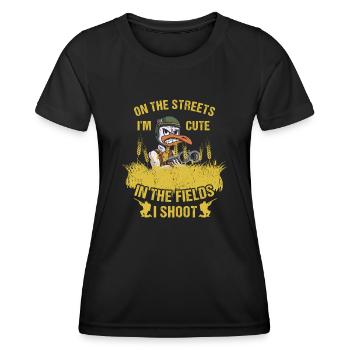 Dans les rues, je suis mignon dans les champs que je photographie - T-shirt sport Femme - noir - Devant - AI Model Female 172 light (172cm)
