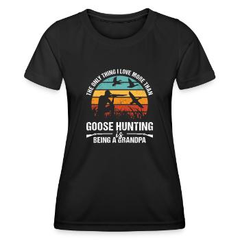 J’aime plus que la chasse à l’oie, c’est être grand-père - T-shirt sport Femme - noir - Devant - AI Model Female 172 light (172cm)