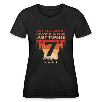 Hunter L’avenir de la chasse à l’oie vient d’avoir 7 ans - T-shirt sport Femme - noir - Devant - AI Model Female 172 light (172cm)