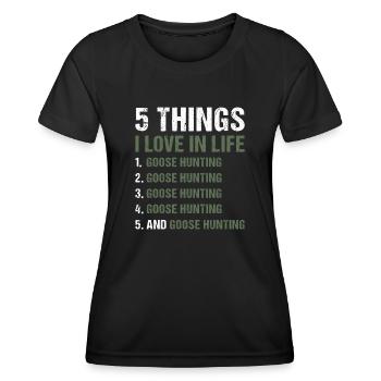 Geese Hunter 5 choses que j’aime dans la vie - T-shirt sport Femme - noir - Devant - AI Model Female 172 light (172cm)