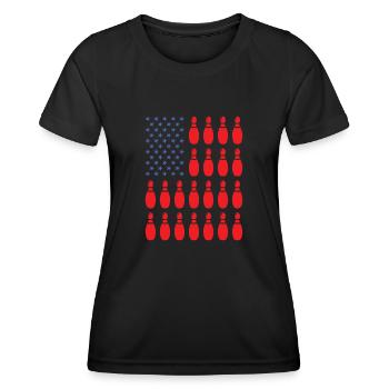 Sport Us Flag Bowling - Frauen Funktions-T-Shirt - Schwarz - Vorne - AI Model Female 172 light (172cm)