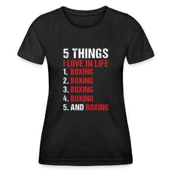 Sport 5 choses que j’aime dans la vie Boxe - T-shirt sport Femme - noir - Devant - AI Model Female 172 light (172cm)