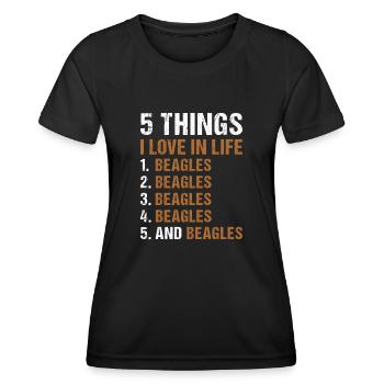 5 choses que j’aime dans la vie Beagle - T-shirt sport Femme - noir - Devant - AI Model Female 172 light (172cm)