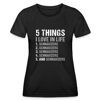 5 choses que j’aime dans la vie Schnauzer - T-shirt sport Femme - noir - Devant - AI Model Female 172 light (172cm)