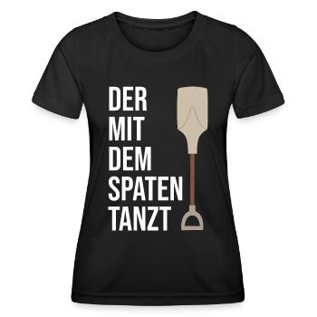 Der mit dem Spaten tanzt lustiger Gärtner Spruch - Frauen Funktions-T-Shirt - Schwarz - Vorne - AI Model Female 172 light (172cm)