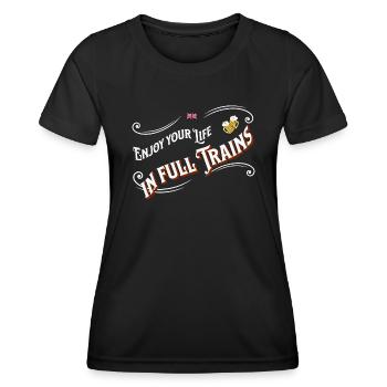 Genieße dein Leben in vollen Zügen - denglish - Frauen Funktions-T-Shirt - Schwarz - Vorne - AI Model Female 172 light (172cm)