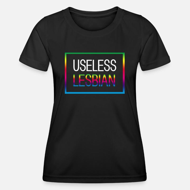 USELESS LESBIAN - Women's Functional T-Shirt - black