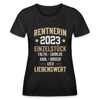 LUSTIG RENTE RENTNERIN 2023 - Frauen Funktions-T-Shirt - Schwarz - Vorne - AI Model Female 172 light (172cm)