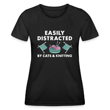 Tricoteuse facilement distraite par les chats et le tricot - T-shirt sport Femme - noir - Devant - AI Model Female 172 light (172cm)