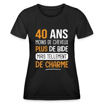 40 ans plus de charme cadeau anniversaire 40 ans - T-shirt sport Femme - noir - Devant - AI Model Female 172 light (172cm)