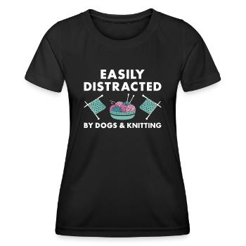 Tricoteuse facilement distraite par les chiens et le tricot - T-shirt sport Femme - noir - Devant - AI Model Female 172 light (172cm)