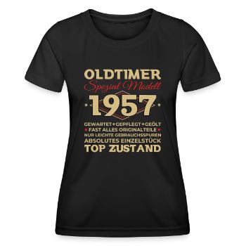Oldtimer 1957 66. Geburtstag Geschenk Herren - Frauen Funktions-T-Shirt - Schwarz - Vorne - AI Model Female 172 light (172cm)