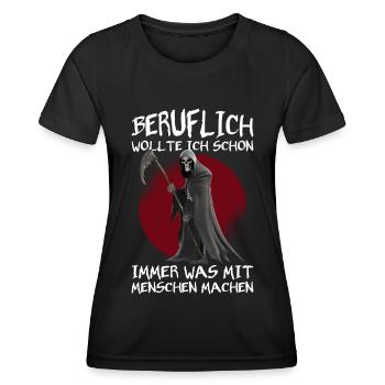 Beruflich wollte ich Menschen machen Sensenmann - Frauen Funktions-T-Shirt - Schwarz - Vorne - AI Model Female 172 light (172cm)