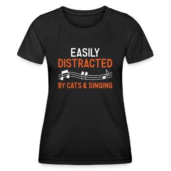 Singer Easily Distracted By Cats And Singing - Frauen Funktions-T-Shirt - Schwarz - Vorne - AI Model Female 172 light (172cm)