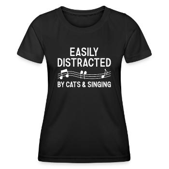 Singer Easily Distracted By Cats And Singing - Frauen Funktions-T-Shirt - Schwarz - Vorne - AI Model Female 172 light (172cm)