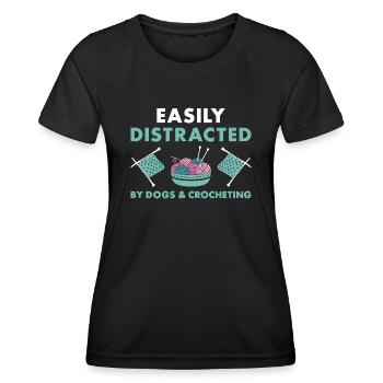 Crocheteur facilement distrait par les chiens et le crochet - T-shirt sport Femme - noir - Devant - AI Model Female 172 light (172cm)