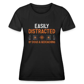 Geocacher facilement distrait par les chiens et le géocaching - T-shirt sport Femme - noir - Devant - AI Model Female 172 light (172cm)