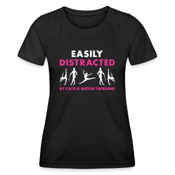 Easily Distracted By Cats And Baton Twirling - Women's Functional T-Shirt - black - Front - AI Model Female 172 light (172cm)